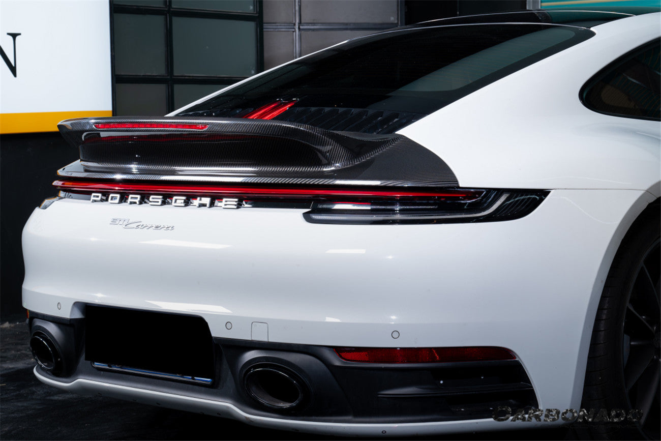Alerón de maletero de fibra de carbono seco estilo Porsche 911 992 Carrera SC Carbonado 2019-2024 con luz LED