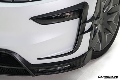 2025-UP Tesla Autoclave Carbon Fiber Front Lip With LED Light Carbonado (RW) Fits:  Model Y, Model YL (DRYCFMODELY-EU-RW-FL)