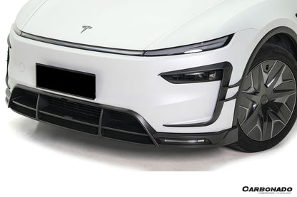 2025-UP Tesla Autoclave Carbon Fiber Front Lip With LED Light Carbonado (RW) Fits:  Model Y, Model YL (DRYCFMODELY-EU-RW-FL)