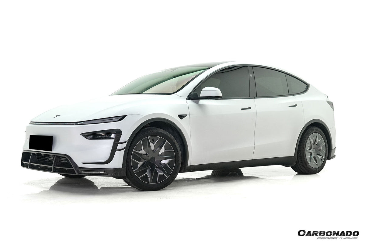 2025-UP Tesla Autoclave Carbon Fiber Front Lip With LED Light Carbonado (RW) Fits:  Model Y, Model YL (DRYCFMODELY-EU-RW-FL)