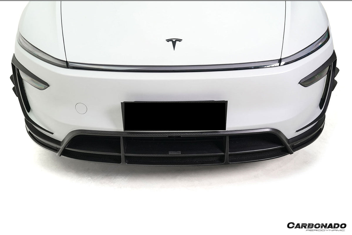 2025-UP Tesla Autoclave Carbon Fiber Front Lip With LED Light Carbonado (RW) Fits:  Model Y, Model YL (DRYCFMODELY-EU-RW-FL)