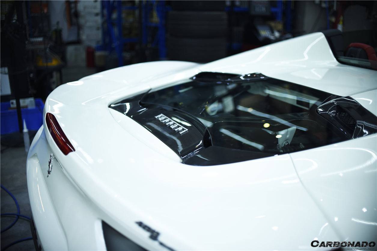 Carbonado 1x1 Weave Dry Carbon Fiber Engine Hood With Glass | 2015-2019 Ferrari 488, Pista Spider