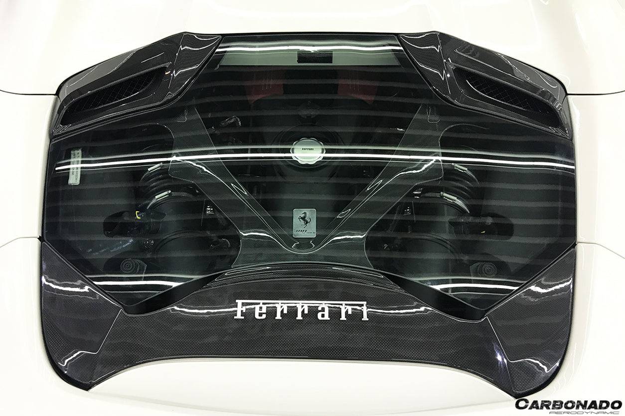 Carbonado 1x1 Weave Dry Carbon Fiber Engine Hood With Glass | 2015-2019 Ferrari 488, Pista Spider