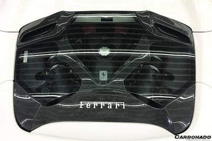 Carbonado 1x1 Weave Dry Carbon Fiber Engine Hood With Glass | 2015-2019 Ferrari 488, Pista Spider