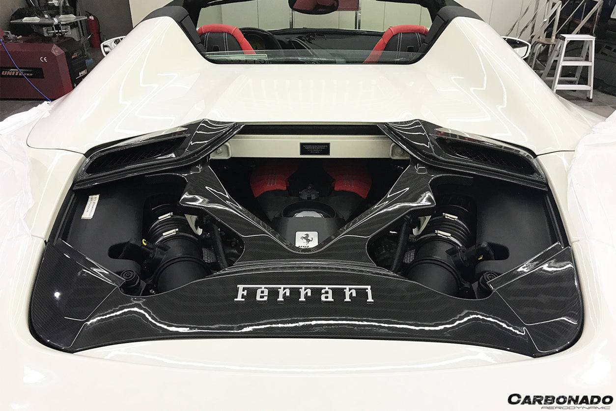 Carbonado 1x1 Weave Dry Carbon Fiber Engine Hood With Glass | 2015-2019 Ferrari 488, Pista Spider