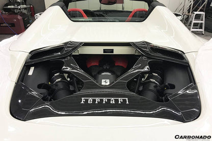 Carbonado 1x1 Weave Dry Carbon Fiber Engine Hood With Glass | 2015-2019 Ferrari 488, Pista Spider