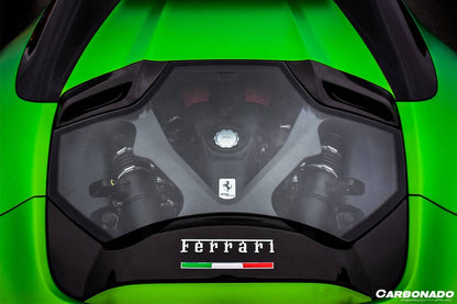 Carbonado 1x1 Weave Dry Carbon Fiber Engine Hood With Glass | 2015-2019 Ferrari 488, Pista Spider