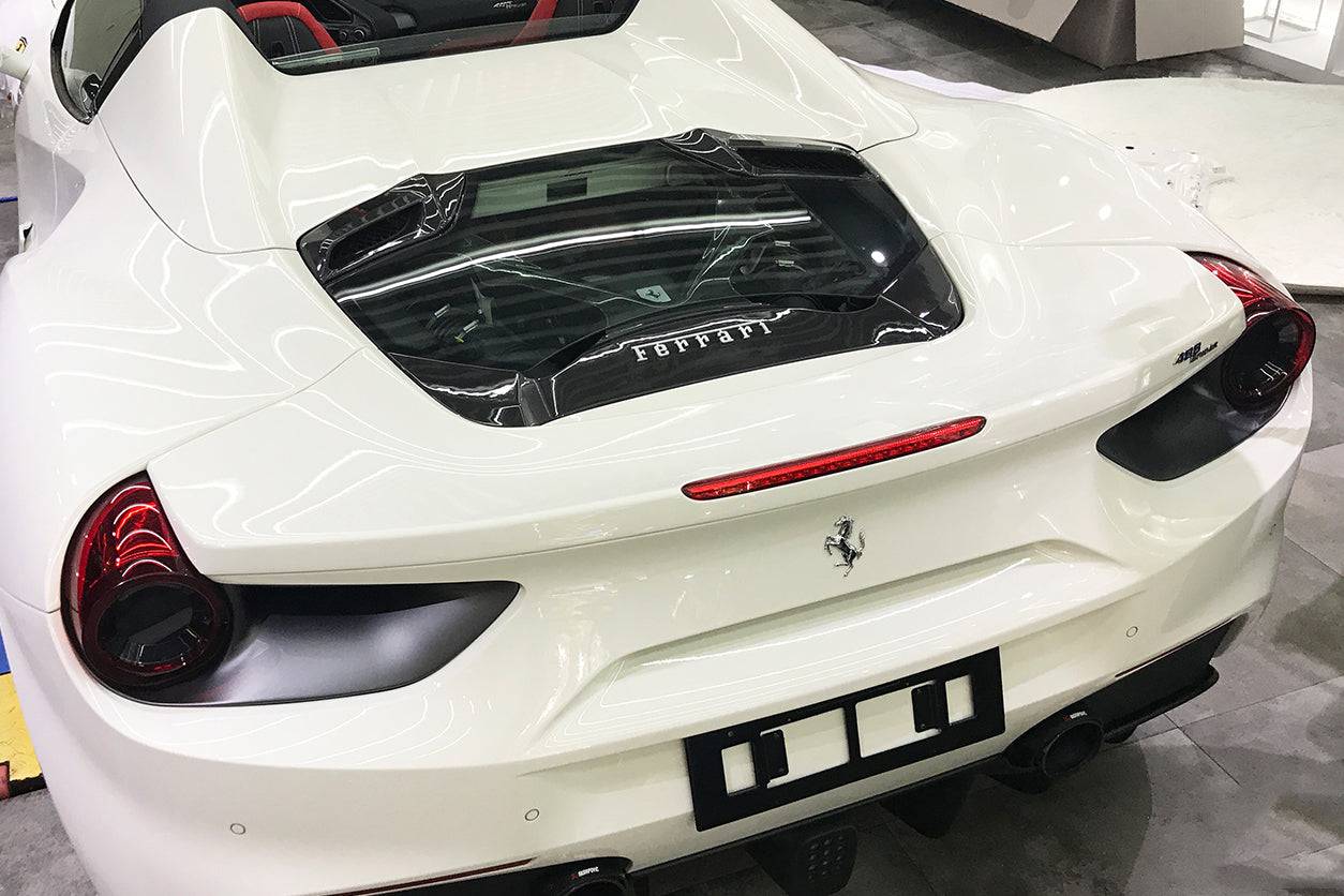 Carbonado 1x1 Weave Dry Carbon Fiber Engine Hood With Glass | 2015-2019 Ferrari 488, Pista Spider