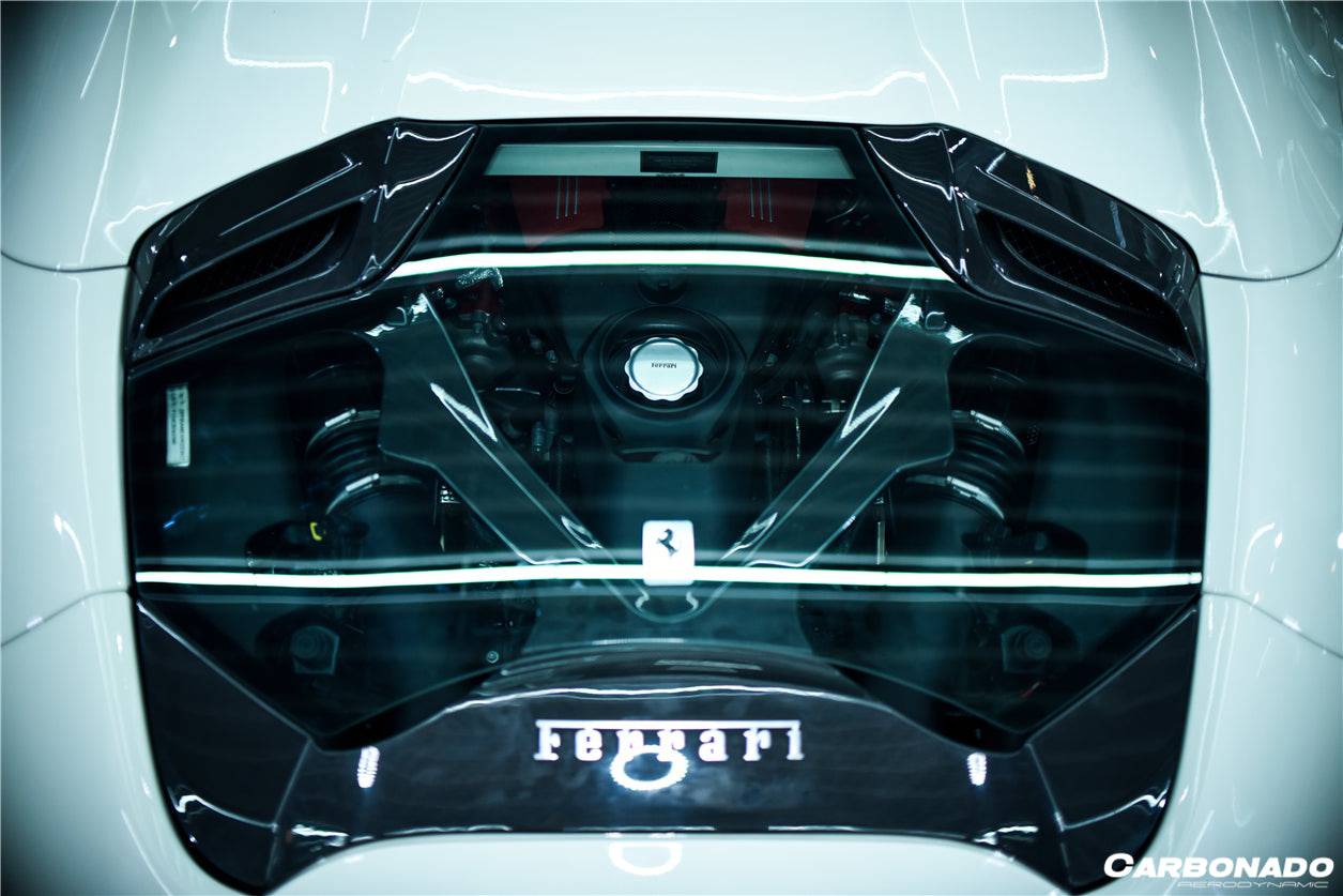 Carbonado 1x1 Weave Dry Carbon Fiber Engine Hood With Glass | 2015-2019 Ferrari 488, Pista Spider