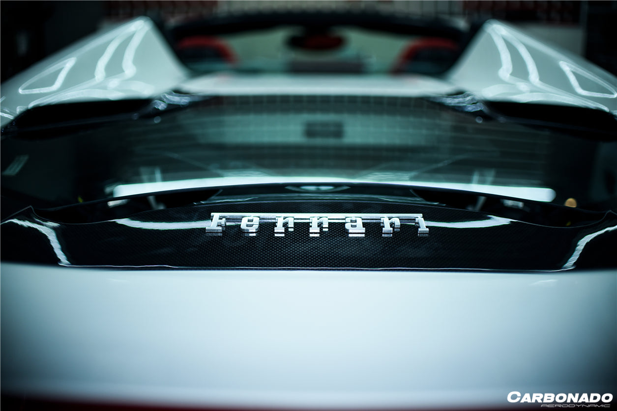 Carbonado 1x1 Weave Dry Carbon Fiber Engine Hood With Glass | 2015-2019 Ferrari 488, Pista Spider