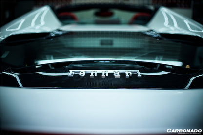 Carbonado 1x1 Weave Dry Carbon Fiber Engine Hood With Glass | 2015-2019 Ferrari 488, Pista Spider