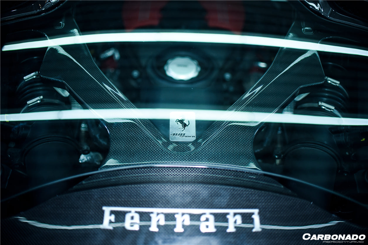 Carbonado 1x1 Weave Dry Carbon Fiber Engine Hood With Glass | 2015-2019 Ferrari 488, Pista Spider