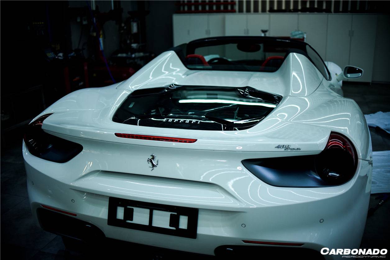Carbonado 1x1 Weave Dry Carbon Fiber Engine Hood With Glass | 2015-2019 Ferrari 488, Pista Spider