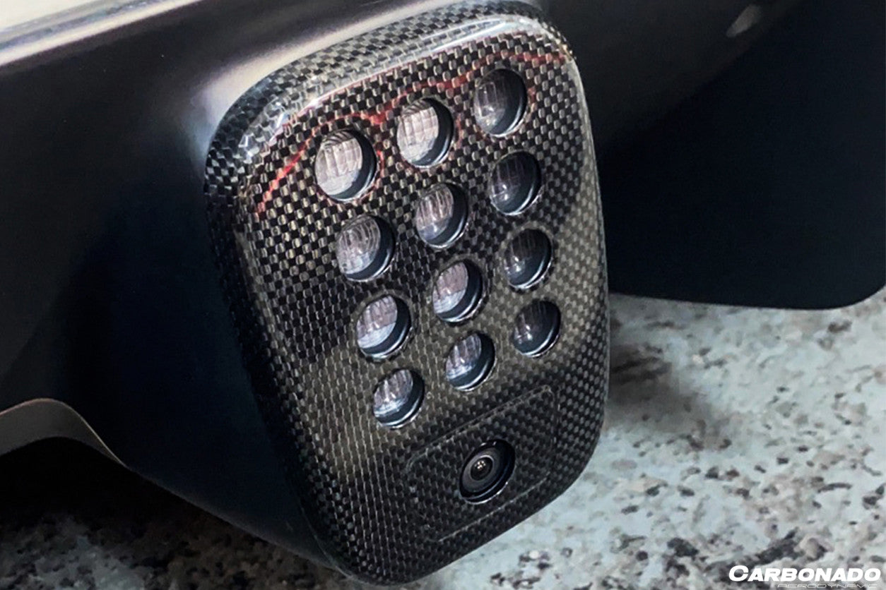 Carbonado 2015-2020 Ferrari 488 GTB Spider Dry Carbon Fiber Rear Black Light Cover With Camera Hole
