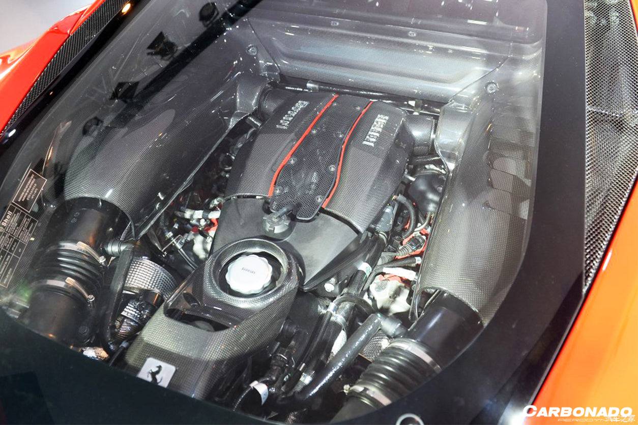 Cubierta de repuesto para motor de fibra de carbono seco Ferrari 488 GTB Spider Carbonado 2015-2020