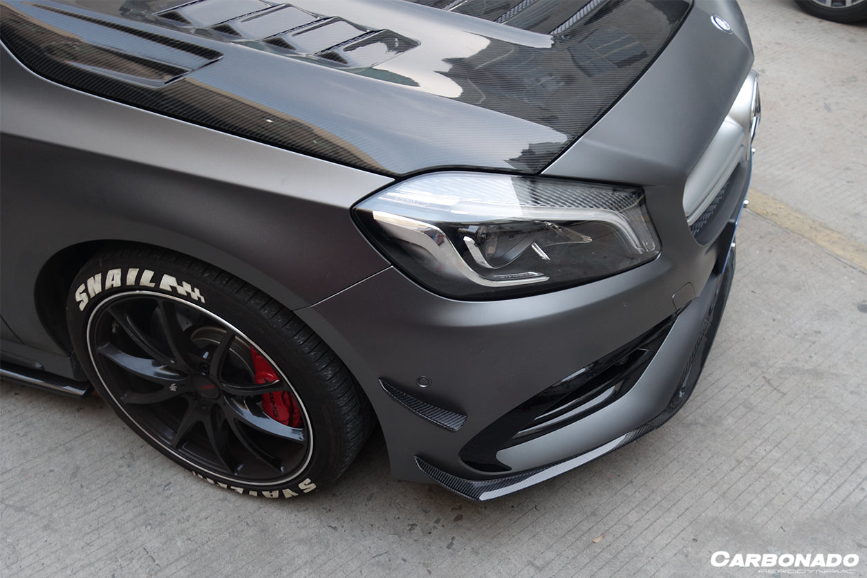 Carbonado 2016-2018  Mercedes Benz  W176 A45 AMG BKSS Style Carbon Fiber Front Bumper Canards