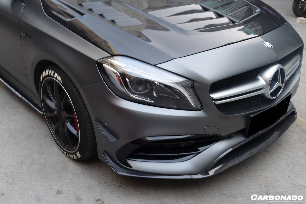 Carbonado 2016-2018  Mercedes Benz  W176 A45 AMG BKSS Style Carbon Fiber Front Bumper Canards