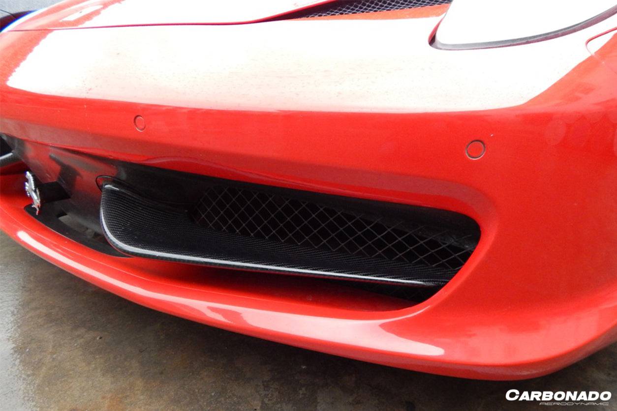 Carbonado 2010-2015 Ferrari 458 Coupe Spider OE estilo fibra de carbono parachoques delantero Canards