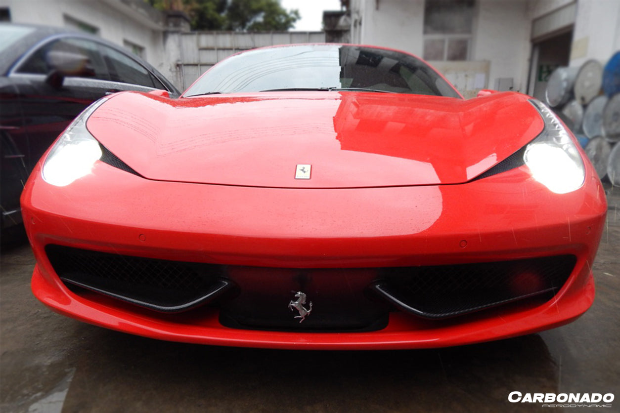 Carbonado 2010-2015 Ferrari 458 Coupe Spider OE estilo fibra de carbono parachoques delantero Canards
