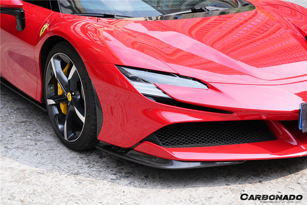 DarwinPRO 2020-UP Ferrari SF90 Stradale OE Style Autoclave Carbon Fiber Front Bumper Side Splitter