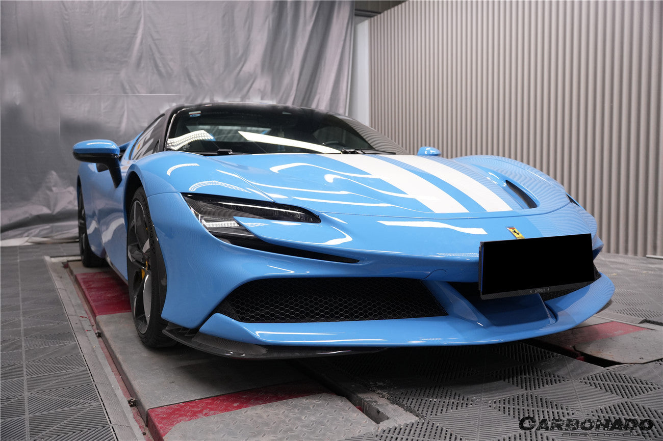 DarwinPRO 2020-UP Ferrari SF90 Stradale OE Style Autoclave Carbon Fiber Front Bumper Side Splitter