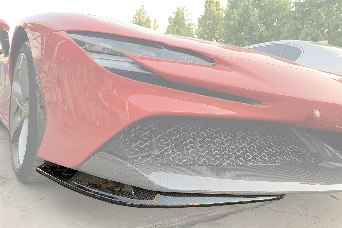 DarwinPRO 2020-UP Ferrari SF90 Stradale OE Style Autoclave Carbon Fiber Front Bumper Side Splitter