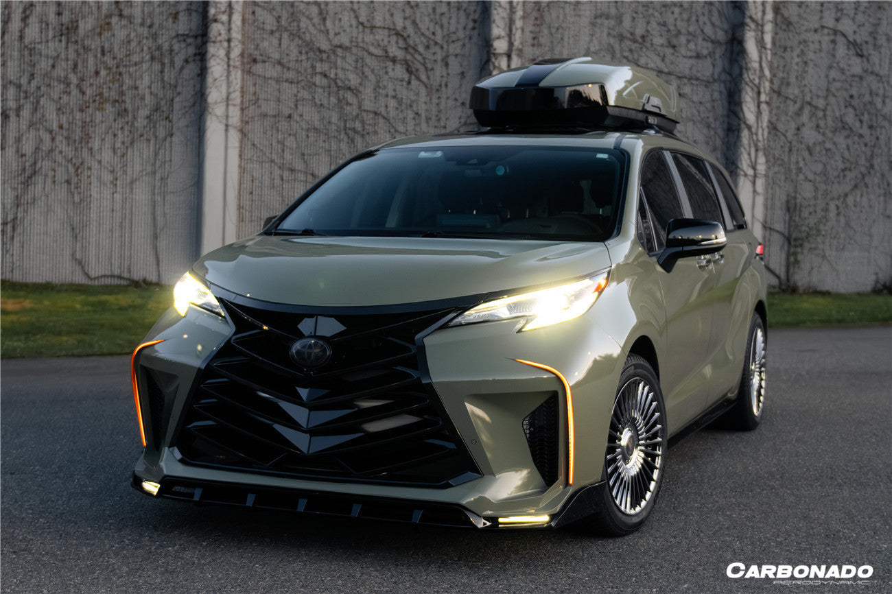 Carbonado 2021-UP Toyota Sienna Thunder Style PP Front Bumper with Lip and Grills and LED Light
