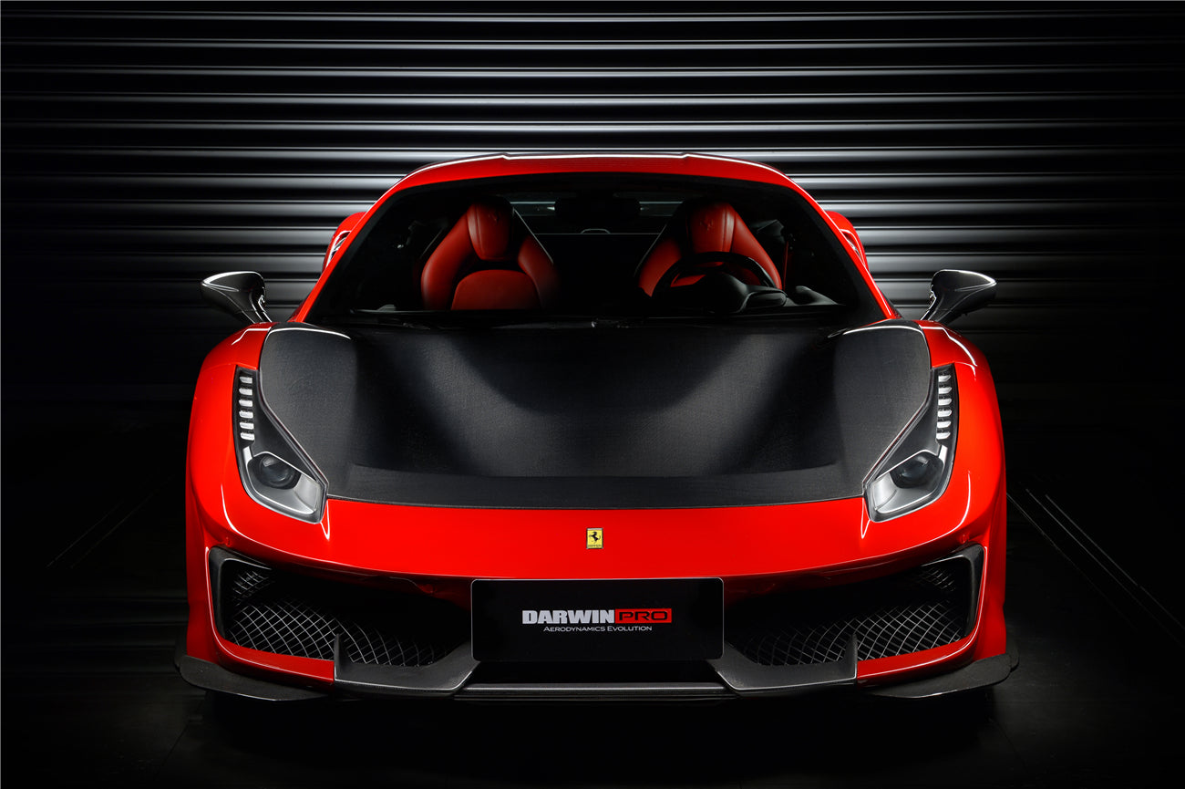 DarwinPRO 2015-2020 Ferrari 488 GTB | Spider Pista Style Carbon Fiber Front Bumper Set with Hood