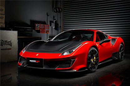 DarwinPRO 2015-2020 Ferrari 488 GTB | Spider Pista Style Carbon Fiber Front Bumper Set with Hood