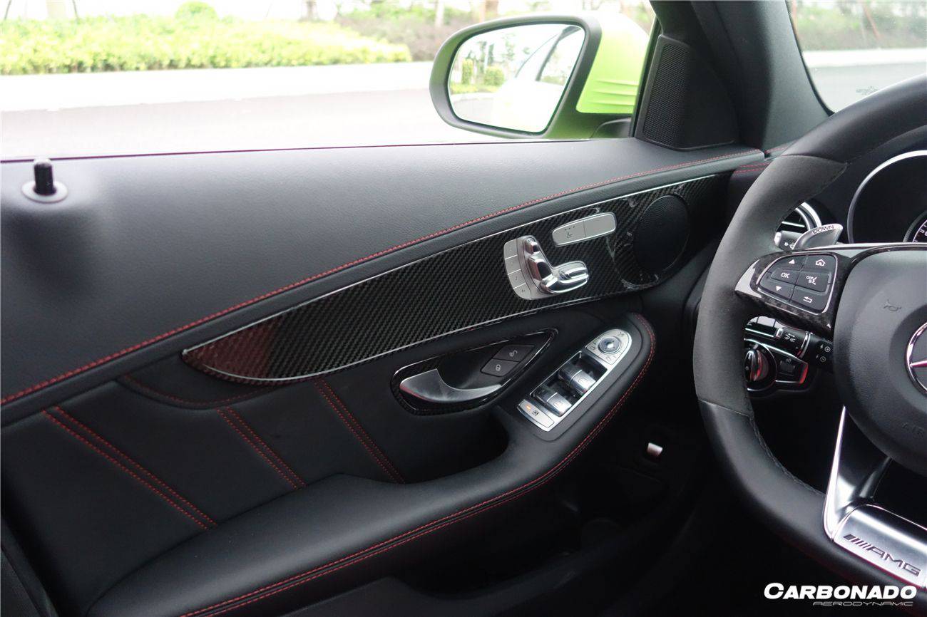 Carbonado 2015-2021 Mercedes Benz W205 C63 S AMG Sedan Dry Carbon Fiber Interior Door Panel Trim Cover Strip