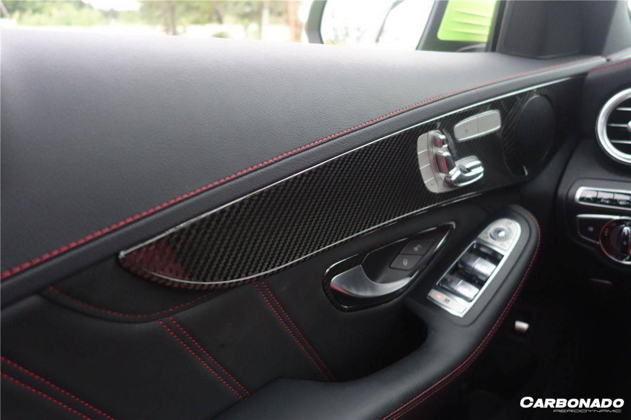Carbonado 2015-2021 Mercedes Benz W205 C63 S AMG Sedan Dry Carbon Fiber Interior Door Panel Trim Cover Strip