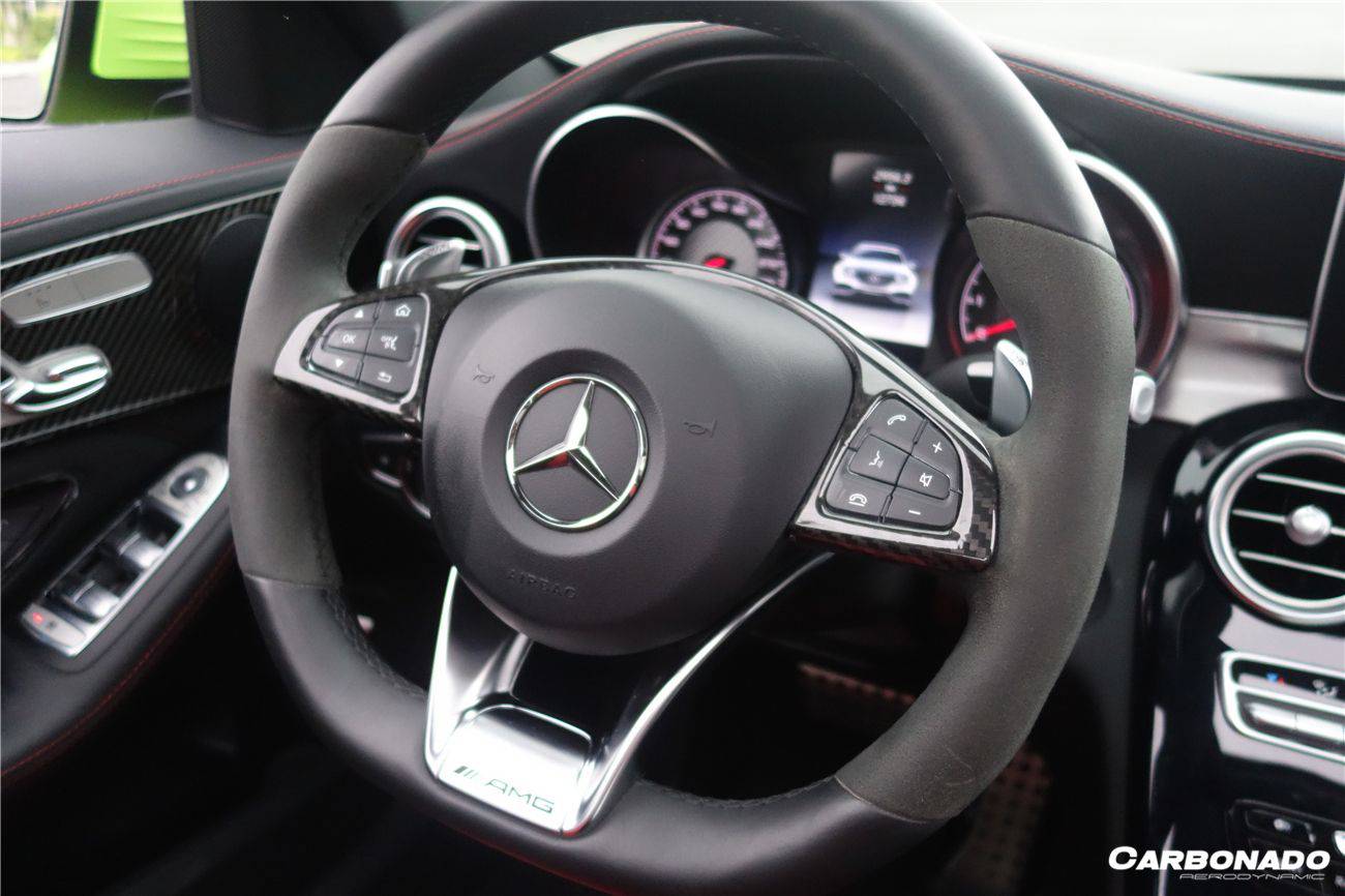 Carbonado 2015-2021 Mercedes Benz W205 C63 AMG Dry Carbon Fiber Interior Steering wheel Trim