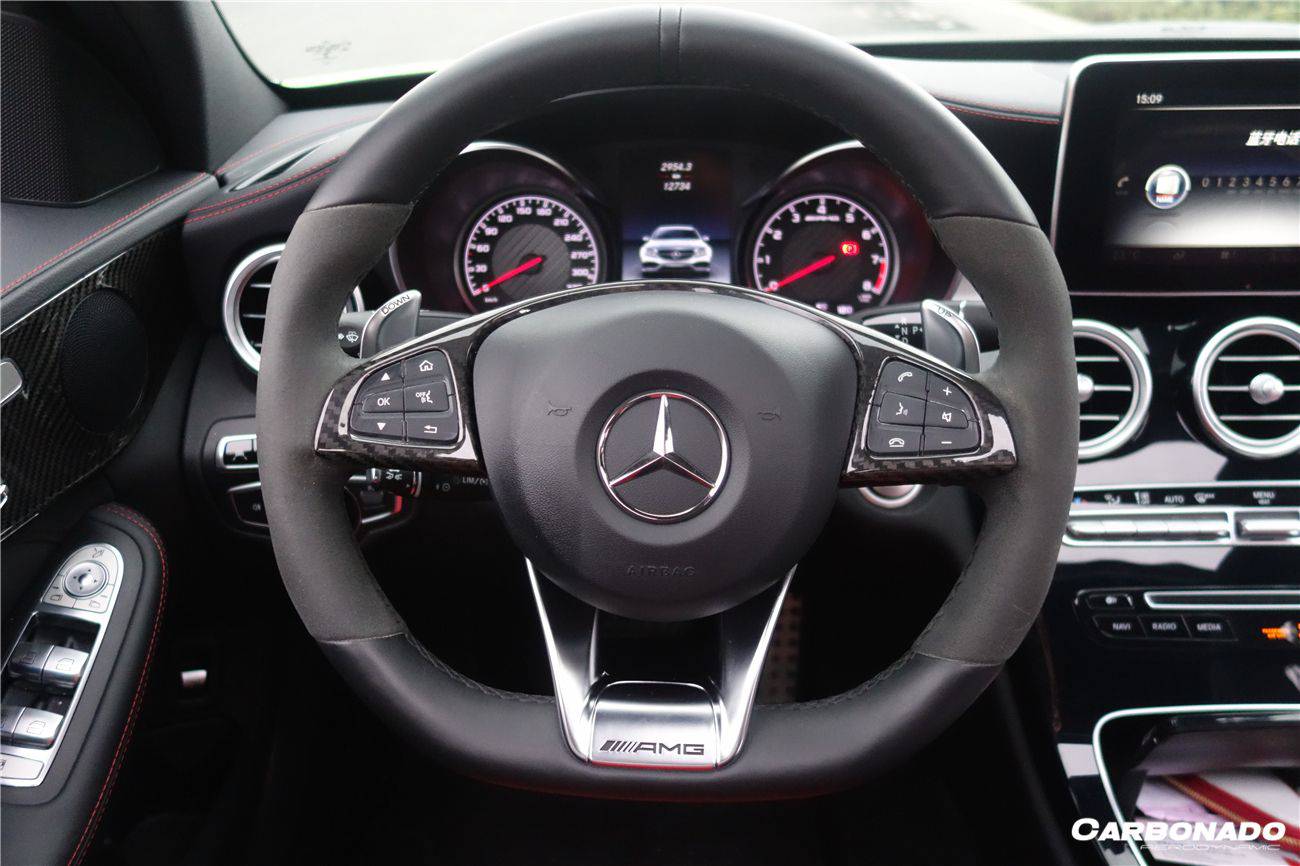 Carbonado 2015-2021 Mercedes Benz W205 C63 AMG Dry Carbon Fiber Interior Steering wheel Trim