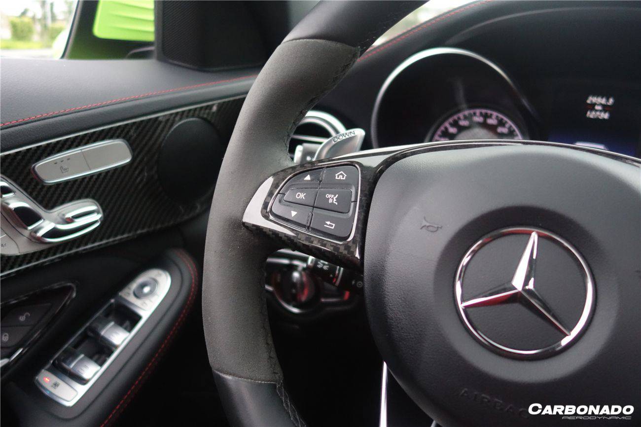Carbonado 2015-2021 Mercedes Benz W205 C63 AMG Dry Carbon Fiber Interior Steering wheel Trim