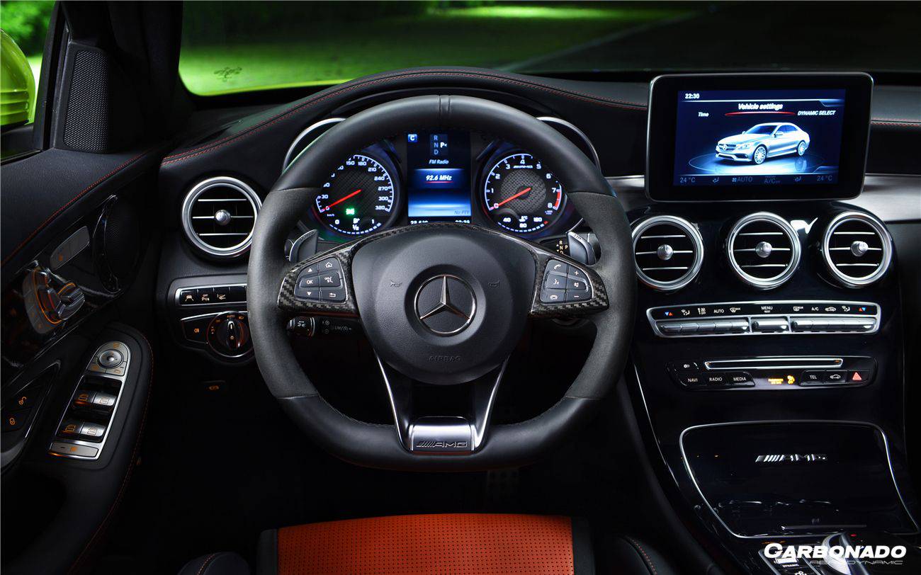 Carbonado 2015-2021 Mercedes Benz W205 C63 AMG Dry Carbon Fiber Interior Steering wheel Trim