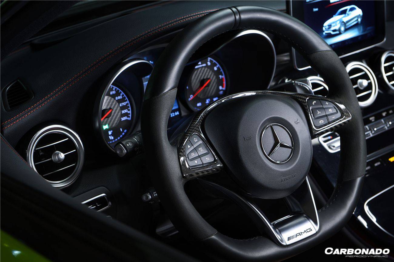 Carbonado 2015-2021 Mercedes Benz W205 C63 AMG Dry Carbon Fiber Interior Steering wheel Trim