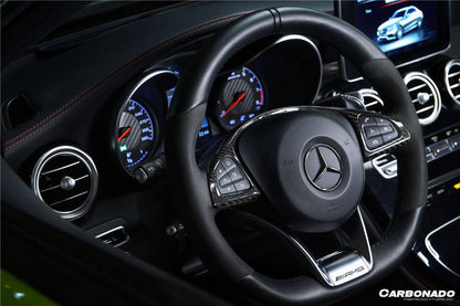 Carbonado 2015-2021 Mercedes Benz W205 C63 AMG Dry Carbon Fiber Interior Steering wheel Trim