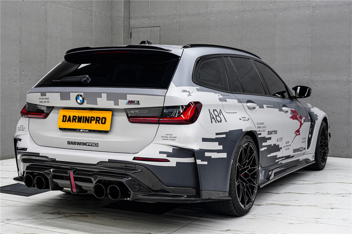 2021-UP BMW M3 G80 G81 Partial Carbon Fiber Rear Bumper with LED Light DarwinPRO (BKSS Ver.2 Design) (PCF8486G81BKSSII-RB)