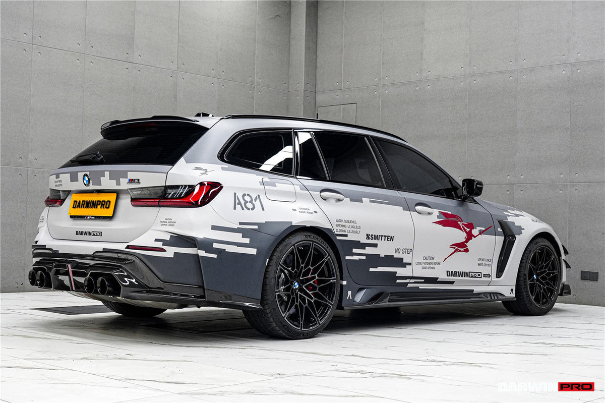 2021-UP BMW M3 G80 G81 Partial Carbon Fiber Rear Bumper with LED Light DarwinPRO (BKSS Ver.2 Design) (PCF8486G81BKSSII-RB)