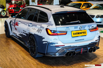 2021-UP BMW M3 G80 G81 Partial Carbon Fiber Rear Bumper with LED Light DarwinPRO (BKSS Ver.2 Design) (PCF8486G81BKSSII-RB)