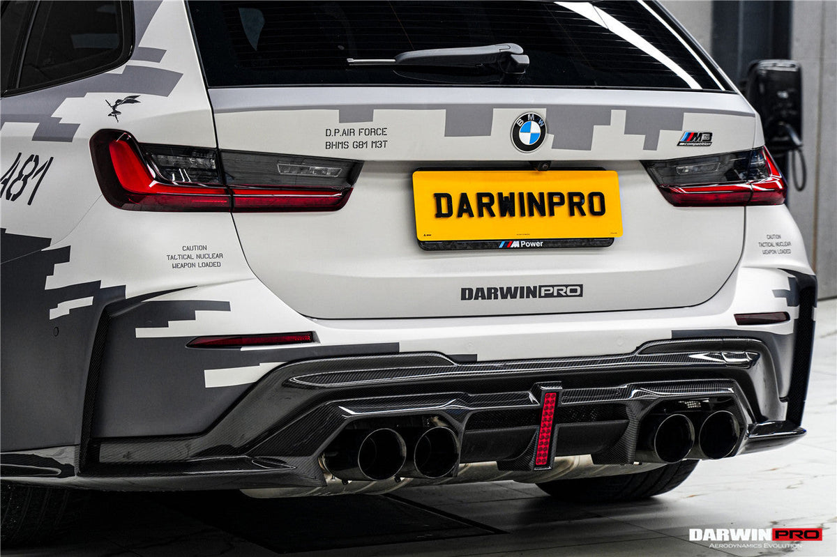 2021-UP BMW M3 G80 G81 Partial Carbon Fiber Rear Bumper with LED Light DarwinPRO (BKSS Ver.2 Design) (PCF8486G81BKSSII-RB)