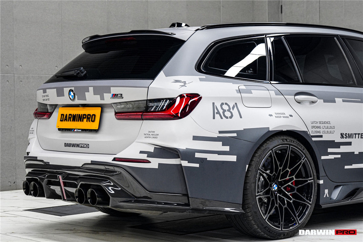 2021-UP BMW M3 G80 G81 Partial Carbon Fiber Rear Bumper with LED Light DarwinPRO (BKSS Ver.2 Design) (PCF8486G81BKSSII-RB)