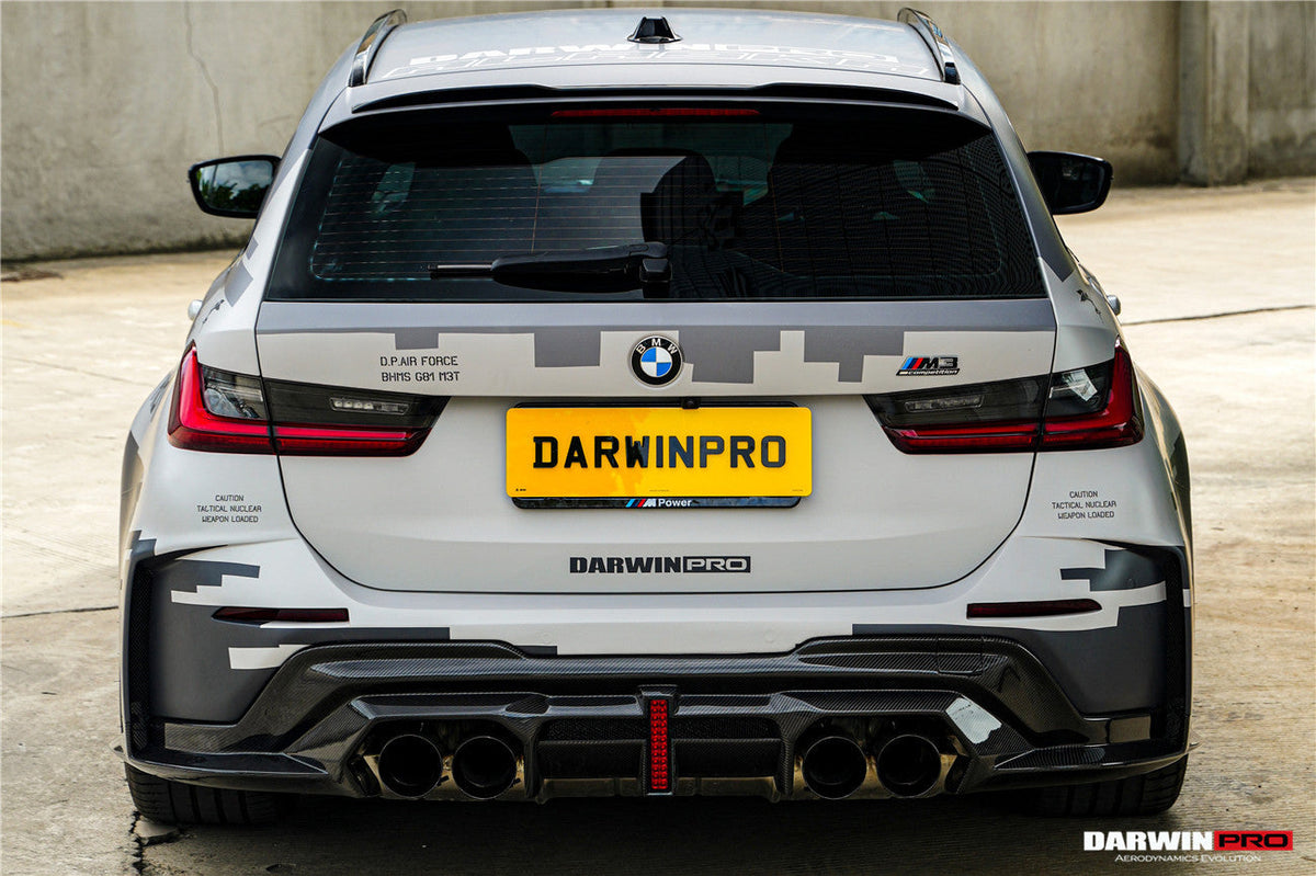 2021-UP BMW M3 G80 G81 Partial Carbon Fiber Rear Bumper with LED Light DarwinPRO (BKSS Ver.2 Design) (PCF8486G81BKSSII-RB)