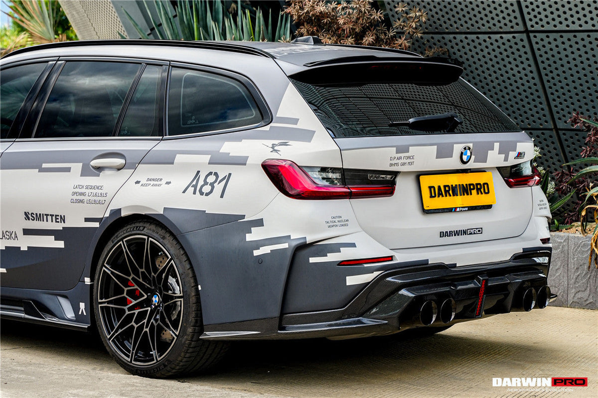 2021-UP BMW M3 G80 G81 Partial Carbon Fiber Rear Bumper with LED Light DarwinPRO (BKSS Ver.2 Design) (PCF8486G81BKSSII-RB)