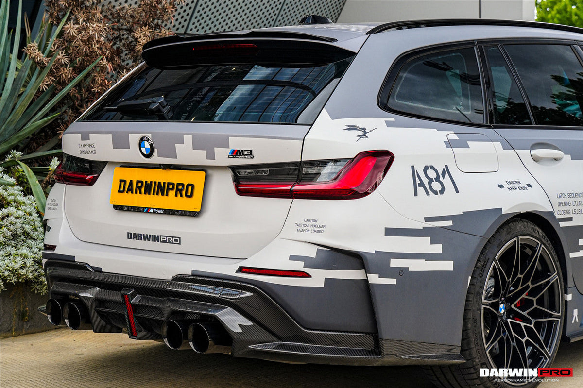 2021-UP BMW M3 G80 G81 Partial Carbon Fiber Rear Bumper with LED Light DarwinPRO (BKSS Ver.2 Design) (PCF8486G81BKSSII-RB)