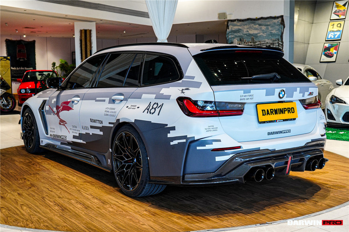 2021-UP BMW M3 G80 G81 Partial Carbon Fiber Rear Bumper with LED Light DarwinPRO (BKSS Ver.2 Design) (PCF8486G81BKSSII-RB)