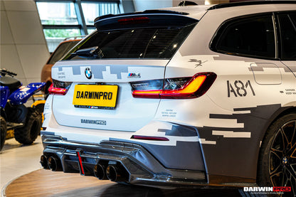 2021-UP BMW M3 G80 G81 Partial Carbon Fiber Rear Bumper with LED Light DarwinPRO (BKSS Ver.2 Design) (PCF8486G81BKSSII-RB)