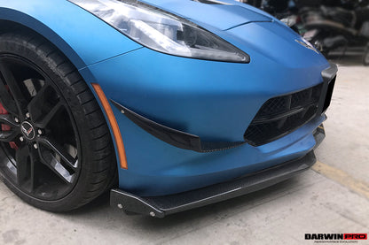 DarwinPRO 2013-2019 Corvette C7 Z51 Z06 Grandsport Carbon Fiber Satge3 Style Front Lip with Satge2 Winglets