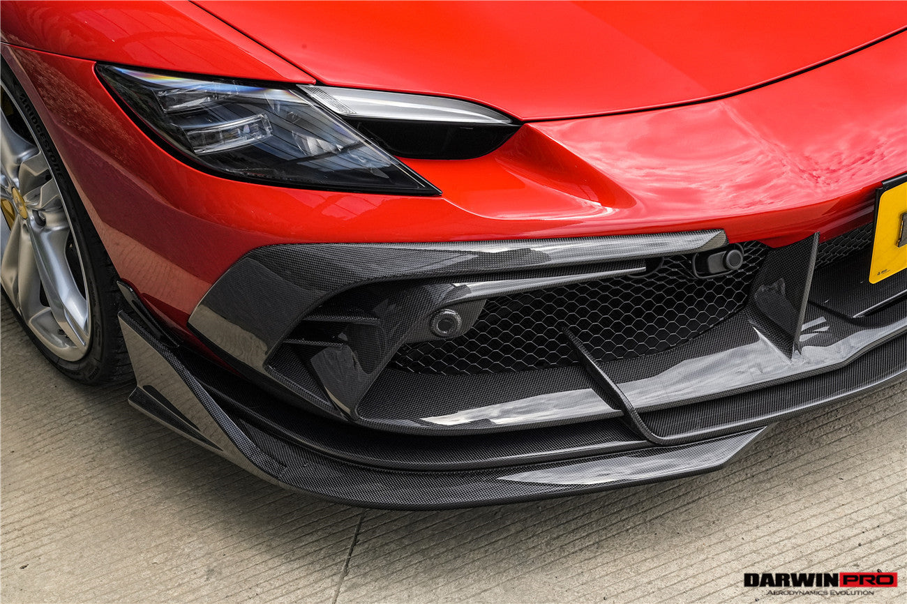 DarwinPRO 2022-2025 Ferrari 296 GTB  GTS Type F171 iMP Carbon Fiber Front Bumper Lip Splitter With Camera holes