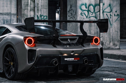 Parachoques trasero DarwinPRO 2015-2020 Ferrari 488 GTB Challenge Evo Modena Style con tapa de maletero, alerón, difusor y alerón